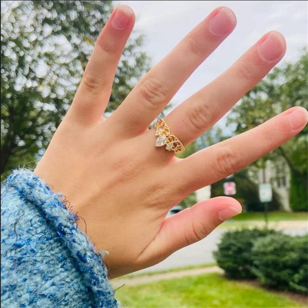 Ciondolo Corona di Rapunzel Anelli Gioielli da Principessa Per Donna Ragazza Moda Accessori da Matrimonio Anelli Regolabili Placcati Oro Regalo Per Lei
