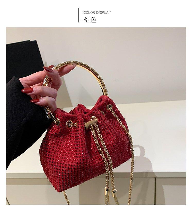 

Candy Color Diamonds Bucket Bag Round Handle Handbags Drawstring Shoulder Crossbody Bags for Women Rhinestone Evening Bag 16x8x14cm