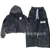 Unisex Oversized Hooded Sweatshirt With 3D Washed Print Streetwear Casual Pants Set