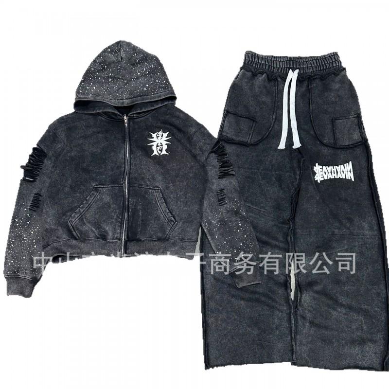 Unisex Oversized Hooded Sweatshirt With 3D Washed Print Streetwear Casual Pants Set