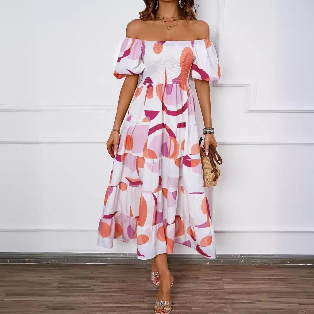 European and American Off-the-Shoulder Puff Sleeve A-Line Summer Dress for Women