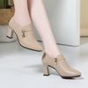 Autumn Comfortable Fashion Deep Mouth Soft Leather Shoes Women's Platform Pumps Office Fall Med Block Heels Shoes