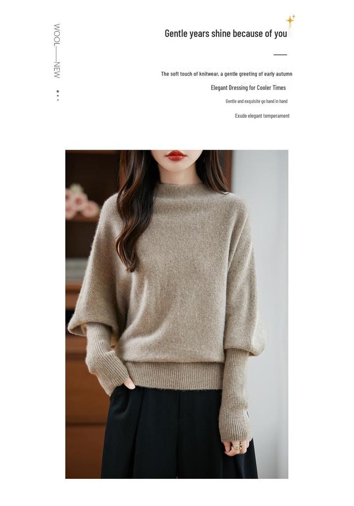 Women's One-Shoulder Batwing Sleeve Knit Sweater - Loose Fit, Lazy Design, Split Hem, Wool Blend for Autumn/Winter