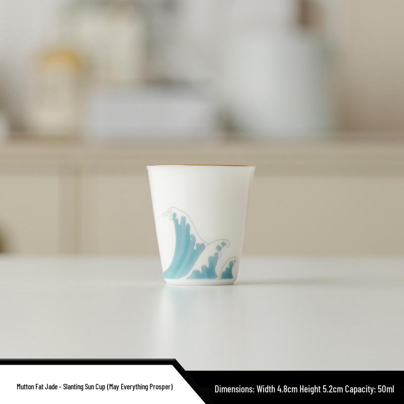 Sheep Fat Jade Kung Fu Tea Set: Gaiwan, Tea Filter, Gong Dao Bei, & Tea Cup