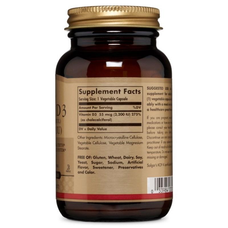 Solgar Vitamin D3 2200IU Vegetable Capsules, 100 Tablets, 2 Units