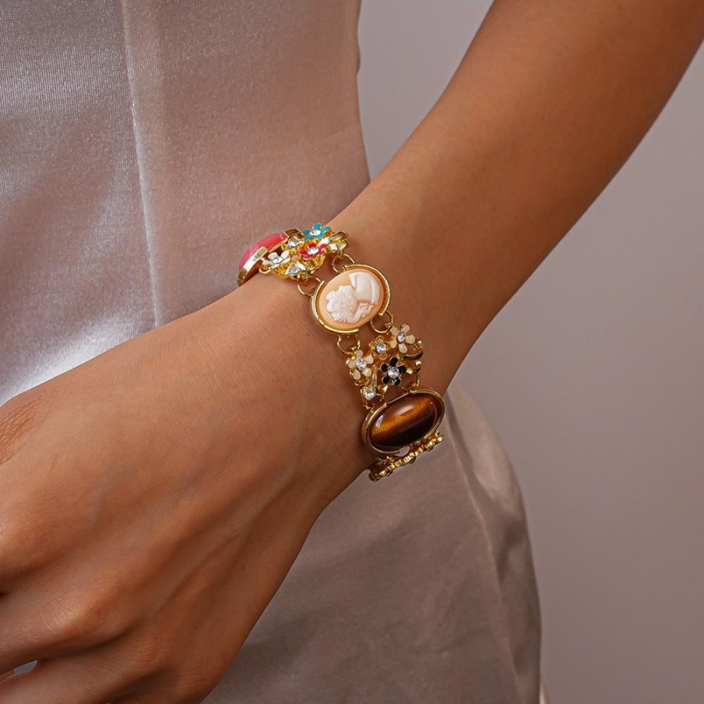 Rhinestone Retro Enamel Bangle Flower Women's Hand Bracelet Baroque Bracelet  Jewelry Gifts