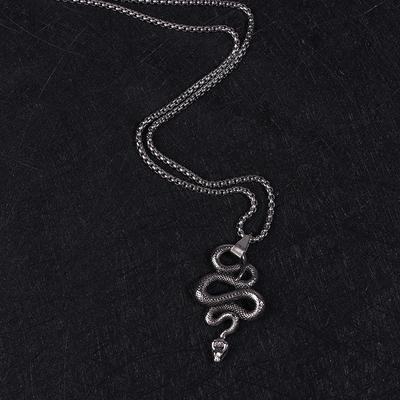 Retro Gothic Snake Pendant Necklace For Mens Stainless Steel Animal Pendants Chain Punk Biker Jewelry Creative Gift