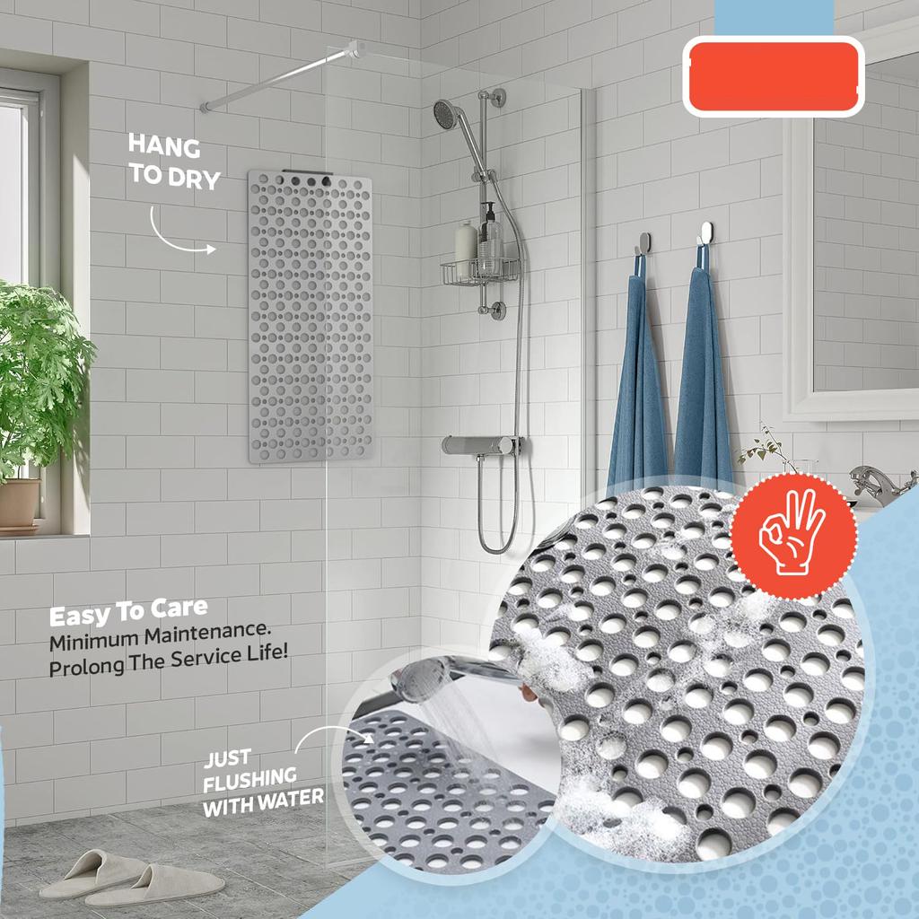 Non Slip Bath Mat & Shower Mat with Suction Cups & Drain Holes Soft Machine Washable Non Slip Bathtub Mat Shower Mats for Inside
