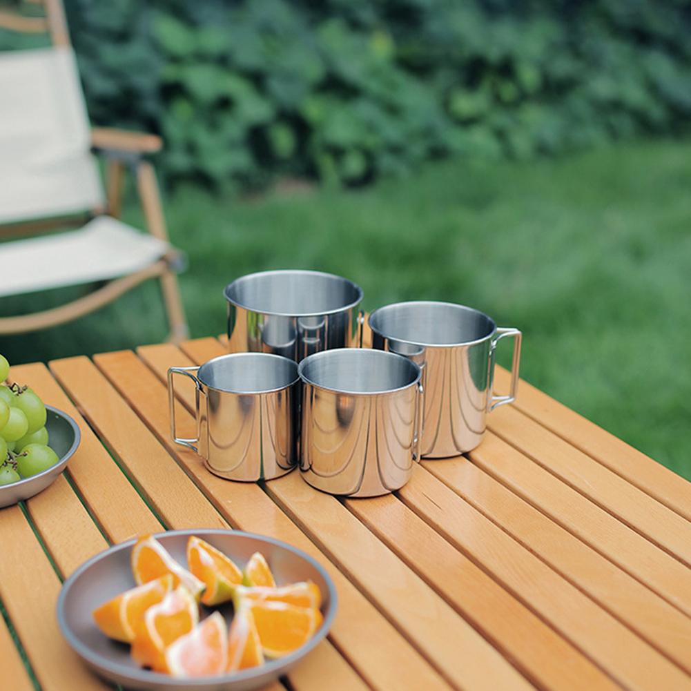 Camping Water Cup with Foldable Handle Camping Mug Lightweight Portable Camping Cup Stainless Steel for Camping Hiking