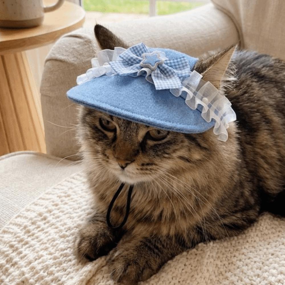 Exposed Ear Hat Sweet Pet Sun Hat Lace Bow Breathable Dog Baseball Cap UV Sun Protection with Ear Holes Puppy Denim Cap Outdoor