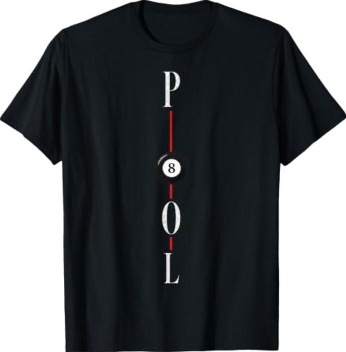 Minimalist 8-Ball Pool Design with Vertical Text T-Shirt