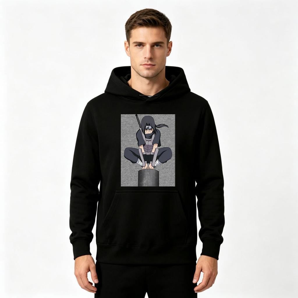 Men's Anime Character Print Pullover Hoodie Casual Long Sleeve Warm Sweatshirt for Daily Wear