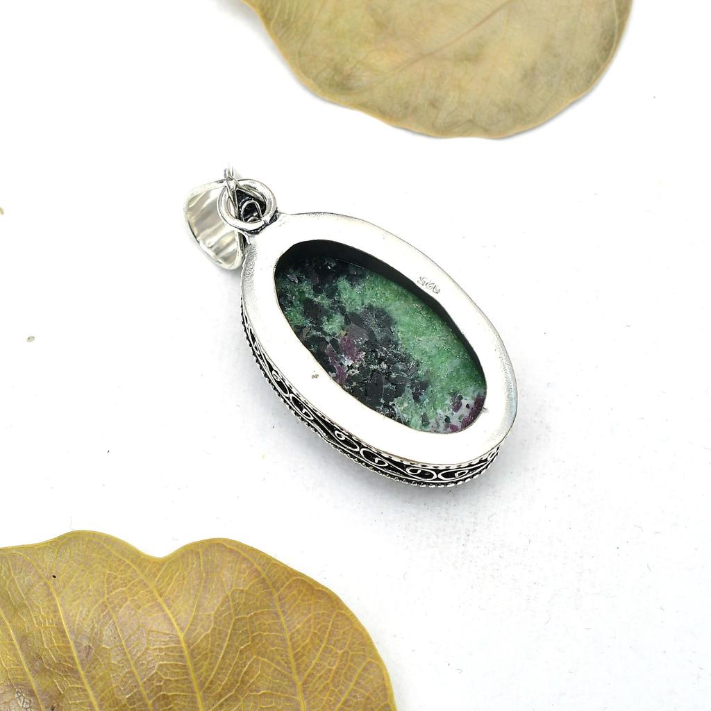 Ruby Zoisite Gemstone Pendant : 925 Sterling Silver Handmade Jewelry Pendant