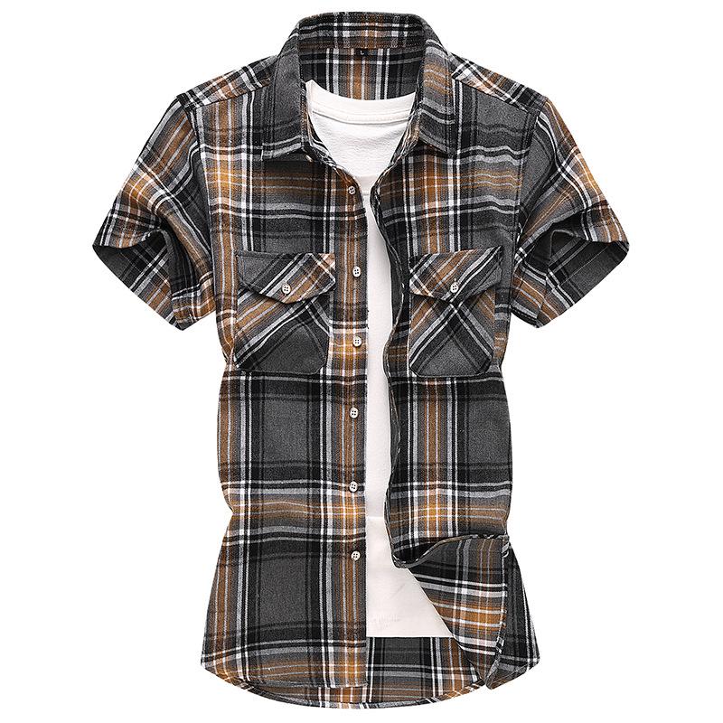 2026 Men's Plaid Casual Short Sleeve Shirt with Double Pockets - Summer Fashion, Large Size