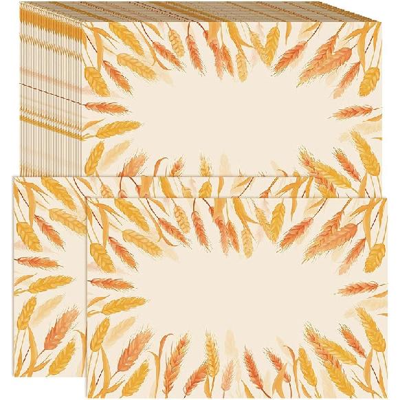 50 Pcs Fall Thanksgiving Paper Placemats 11  x 17  Disposable Paper Placemats Wildflower Eucalyptus Leaves Golden Wheat for Harvest Autumn Rustic