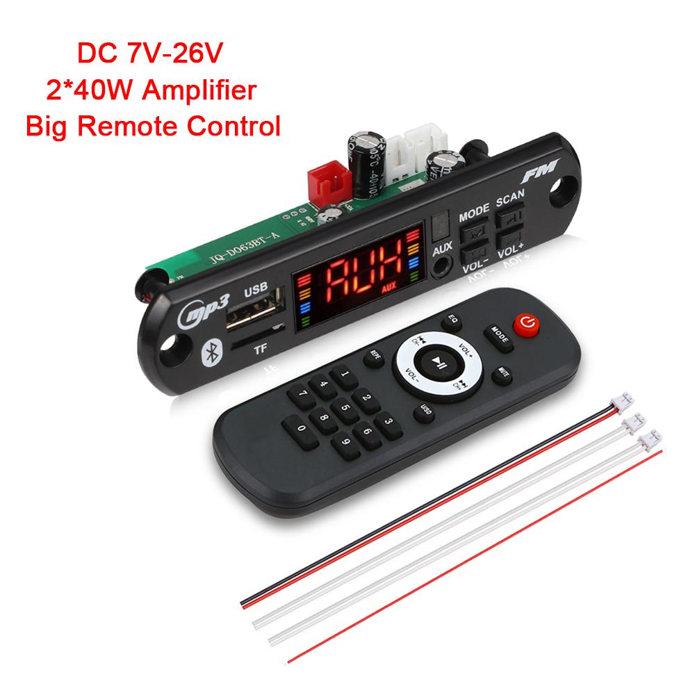 2*40W MP3 WAV Decoder Board Bluetooth 5.0 80W Amplifier Support USB TF FM Radio Mp3 Music Player Speaker Handsfree Car Audio