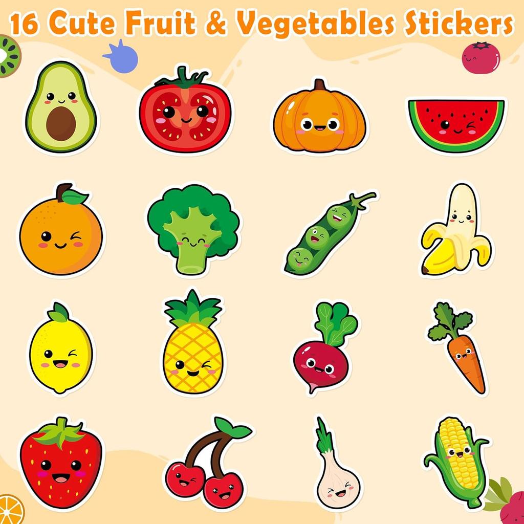 500pcs Roll Stickers Colorful Fruits Vegetables Smiling Face Children Strawberry Banana Watermelon Orange Pumpkin Reward Sticker