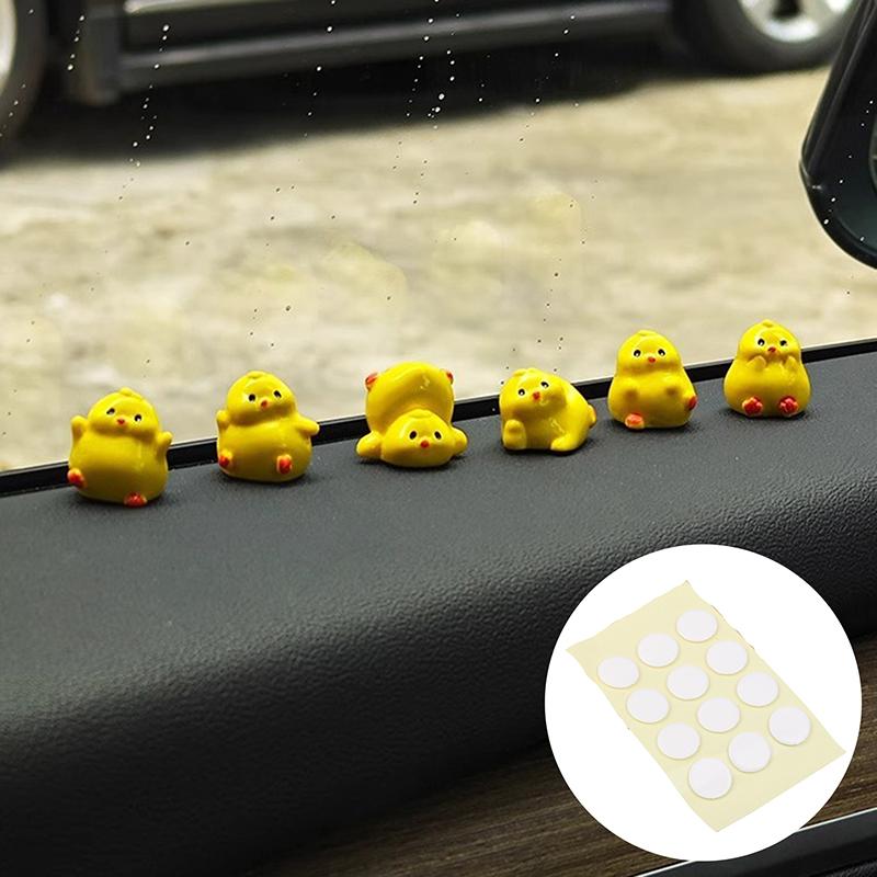3/6Pcs Resin Ornaments For Auto Interior Dashboard Button Home Bedroom Office Living Room Mini Yellow Chick Car Decoration Gift
