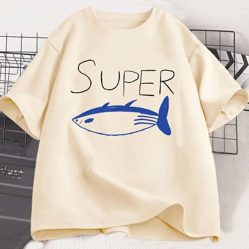 Kpop Korean Jin Super Thunfisch Fisch T-Shirts Mode Vintage Kurzarm T-Shirt Unisex Unisex Kleidung Baumwolle Lässig Übergroßes T-Shirt
