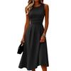 Sleeveless Casual Midi Dress for Women Round Neck Sleeveless Dress with Waistband Elegant Fit and Flare Style Suitable for Daily Wear and Events