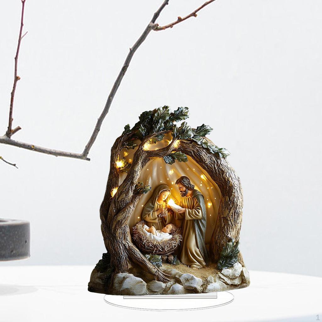 2D Jesus Birth Decor Acrylic Nativity Scene Artwork Rustic Desktop Ornament for Fireplace