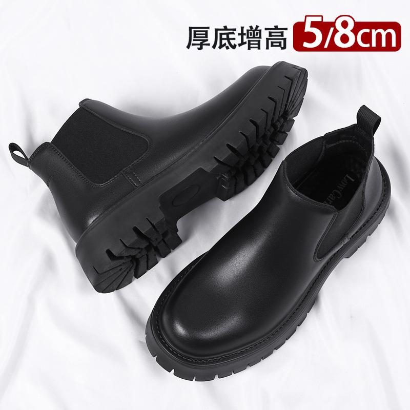 Autumn and winter Martin boots thick-soled inner height-increasing leather boots British style sleeves Chelsea boots genuine leather medium and hig