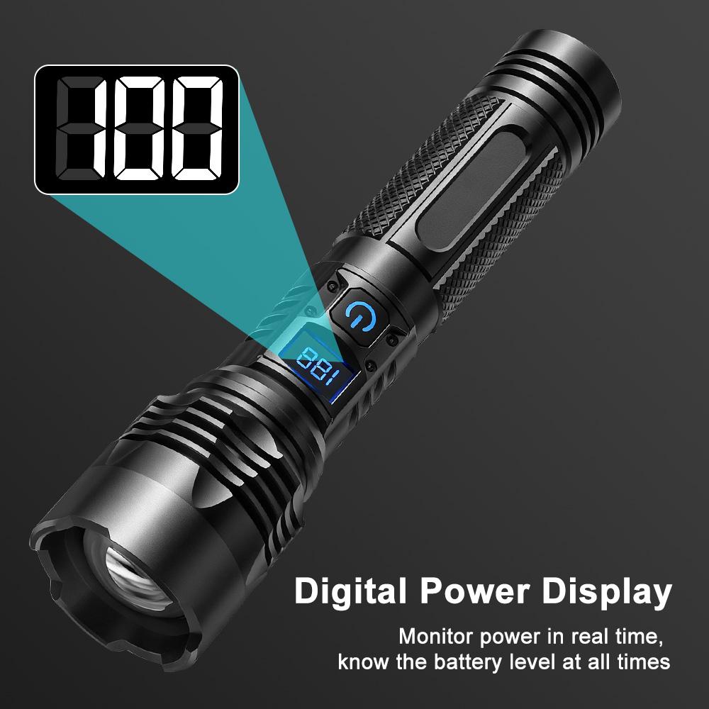 New Outdoor Tactical Flashlight Portable Long-Range Telescopic Zoom LED Digital Display Flashlights Emergency Torch Light