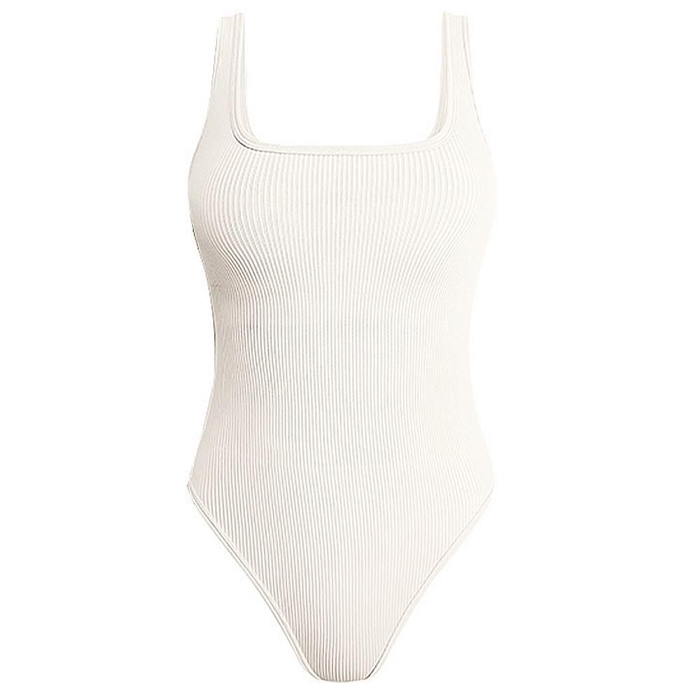 

Женский рубчатый формирующий боди для йоги - Высокоэластичный, Подтягивающий бедра, Цельный Large грязно-белый