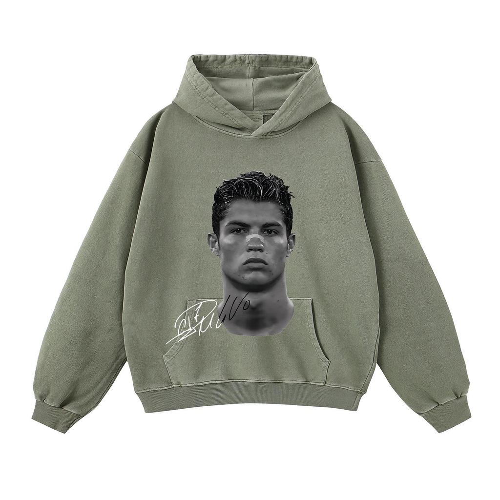 Autumn/Winter 420G Street Football Print Heavyweight Pullover Hoodie