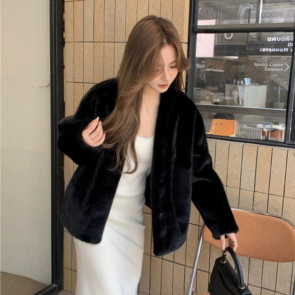 Winter Nerzpelz Kurzer V-Ausschnitt Mantel Pelz und Pelz Einteiler Nerzplüsch Umweltfreundlicher Pelz Pelzmantel für Damen