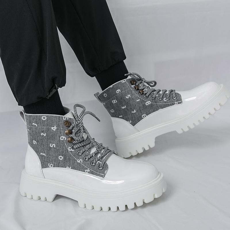 

Men’s Thick Sole Platform Punk white Leather Boots Elevator Street Style Big Head Motorcycle Boots High Boots Plus Size EU:38 белый