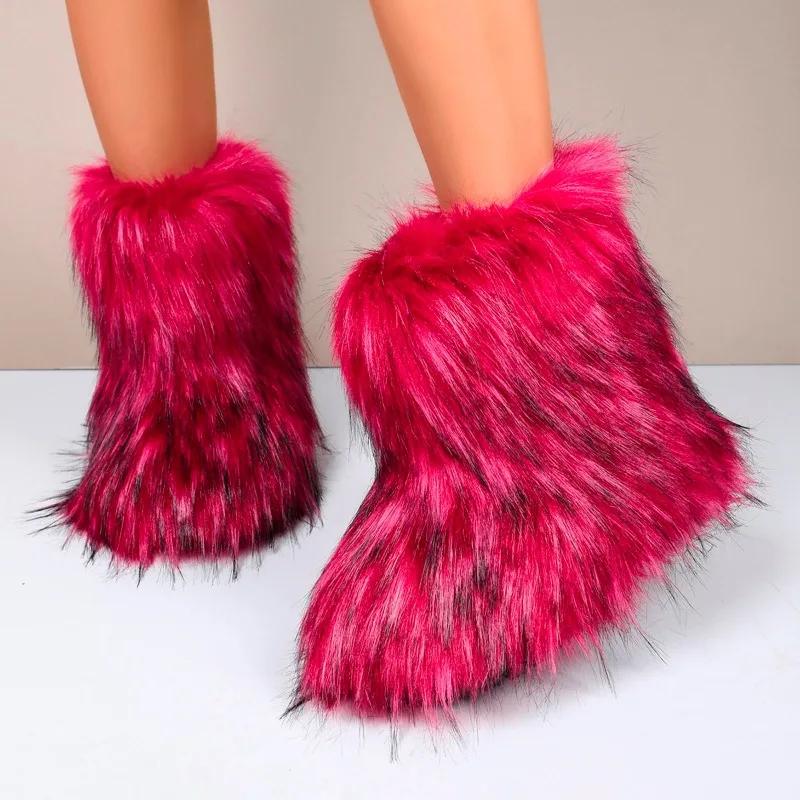 Luxury Women's Snow Boots Colors Long Faux Fur New Fashion Street Platform Shoes Zapatos Mujer Winter New Size 36-43
