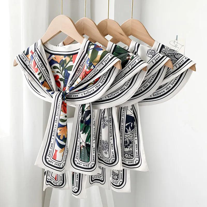 WTEMPO Spring Summer Versatile Printed Soft Silk Scarves Retro Elegant Fashion Women's  Casual Outdoor Sunscreen Scarves Can Detchable