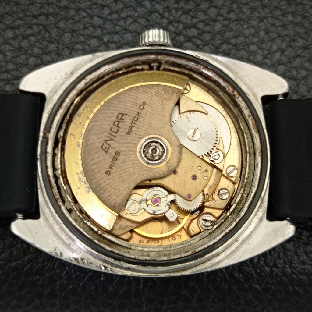 USED MENS ENICAR AUTOMATIC 167 SWISS DAY&DATE WHITE COLOR DIAL WATCH A432176-2 R110-a432176
