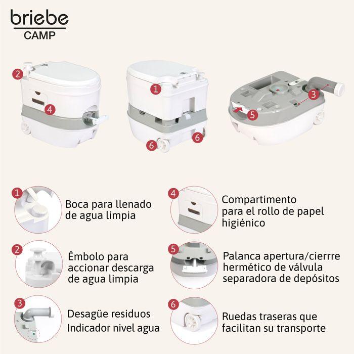 Toilette Portable Roulettes WC Chimique 24L Camper, Camping, Auto Caravane Briebe Camp Comfort Plus WC1196W Blanc