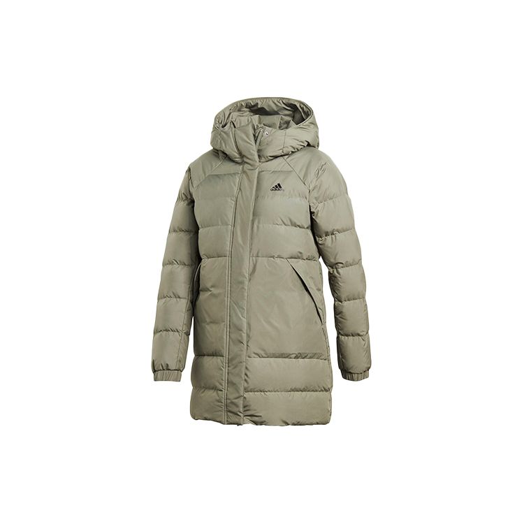 adidas Women s Olive Green Mid-Length Hooded Down Jacket GE9982 L