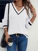 2025 Spring/Fall Women's V-Neck Casual Long Sleeve Patchwork Top