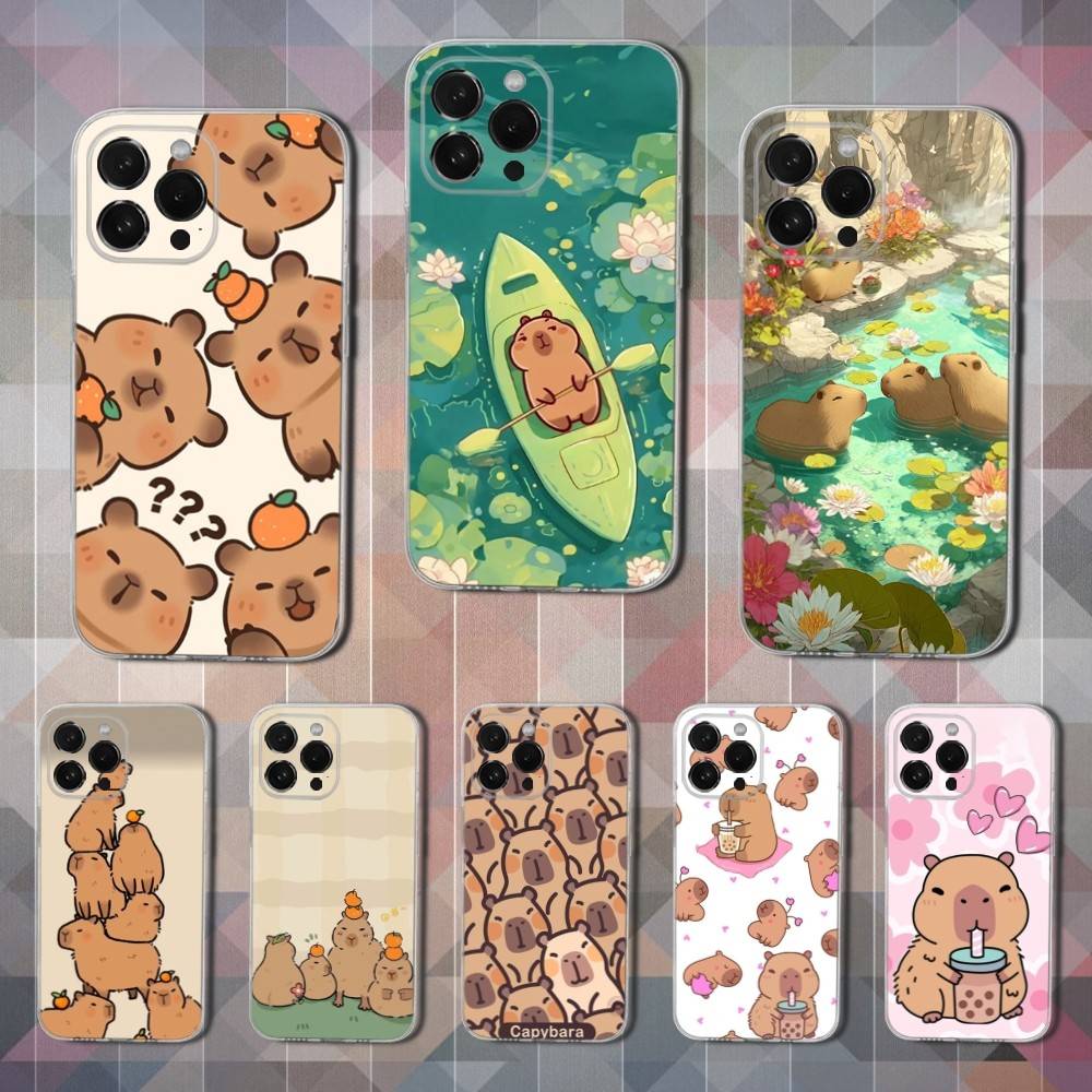 Cute Cartoon Capybara Case For iPhone X,14,16,Mini,XS,SE,12,15,Pro,17,Plus,11,Max,13,XR,Transparent Soft Cover