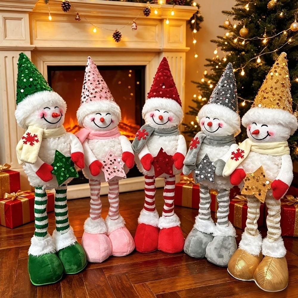 Sequined Retractable Snowman Figurine Sparkling Soft Fabric Christmas Snowman Stretchable Star Xmas Tabletop Ornament