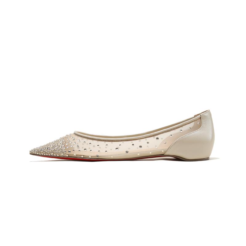 Fashion Summer 2025 Breathable Mesh Rhinestone Flat Shoes, Pointed Sandals, Women'S Soft-Soled Perforated Single Shoes