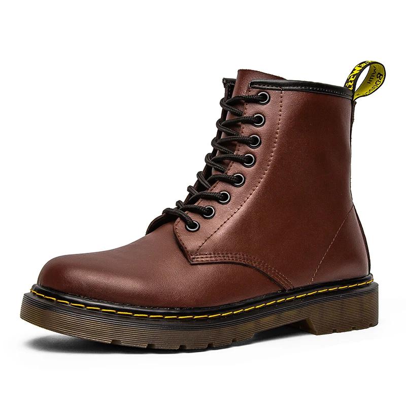 Men Ankle Boots Couple Thick Sole Designer Luxury Women Black Leather Short Boots Large Size Outdoor Work Boots Motorcycle Shoes