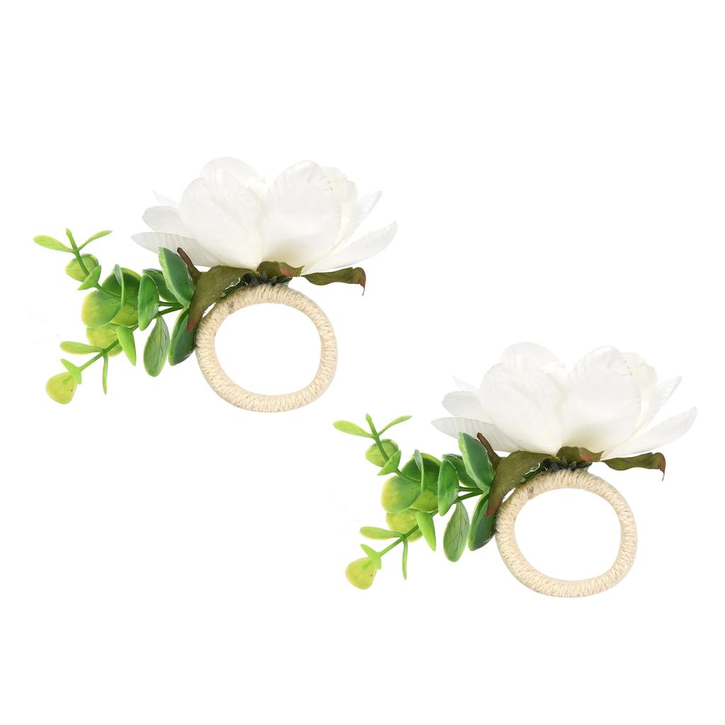 2Pcs Hemp Rope Napkin Buckle Simulation Flower Napkin Ring for Hotel Western Restaurant6622 White