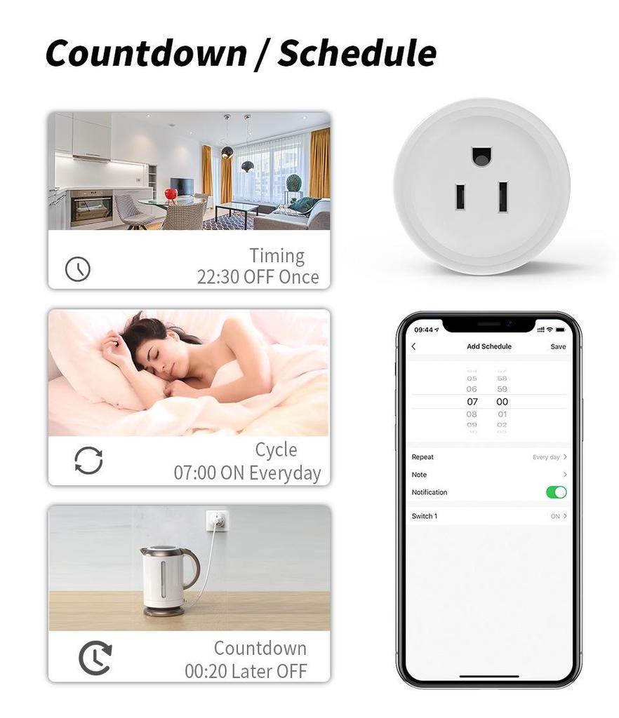 US Standard WiFi Smart Socket Timer, Tuya App Compatible with Alexa & Google