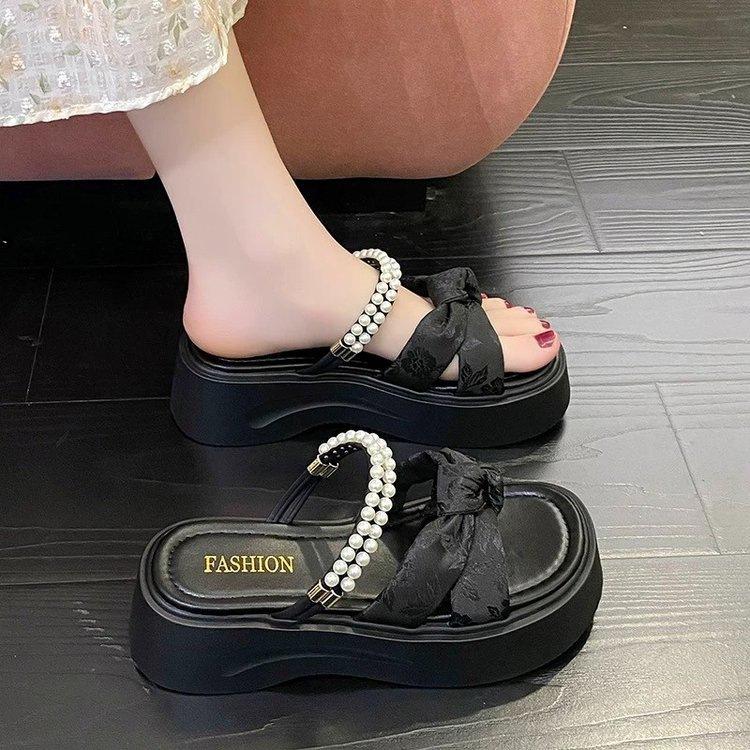 Pearl national style slippers women's summer outer wear 2025 new fairy style with skirt thick bottom not tired feet women's cool slippers