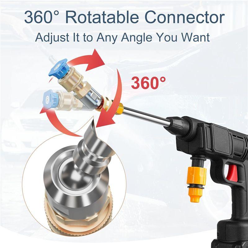 M-Modern-Quick Pivoting Coupler Attachment+7 Pressure Washer Nozzle Tips, With 360° Rotation Angle As Shown Stainless Steel+Plas