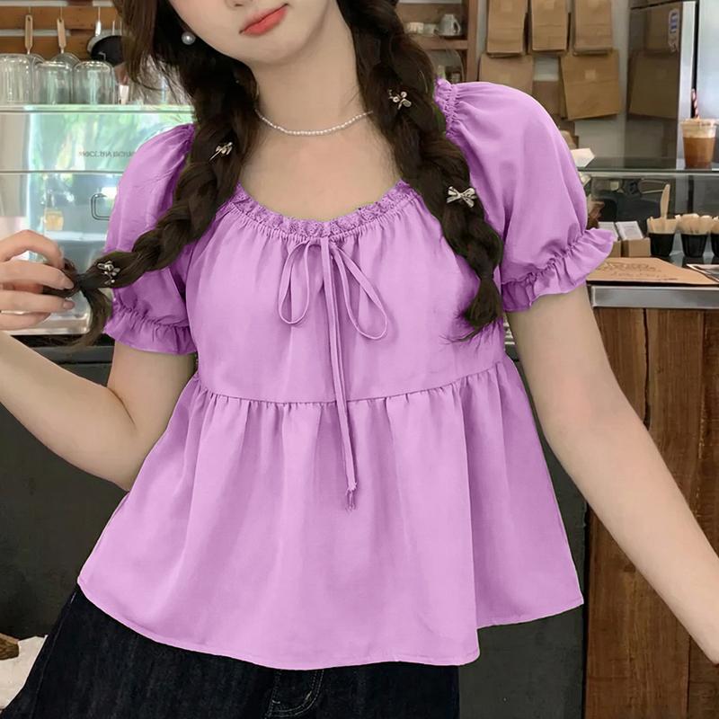 ZANZEA Damen Casual Rundhals Lose Sommer Kurzarm Bluse