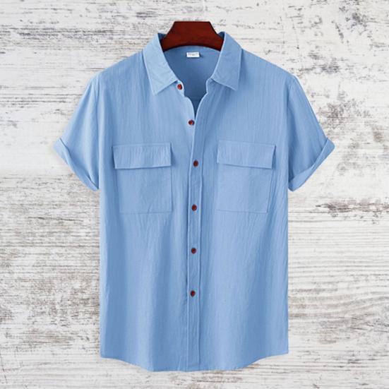 Skjorte herre Ensfarget enkeltspent løs type Uformell klafflommer Sommeroverdeler Daglige klær