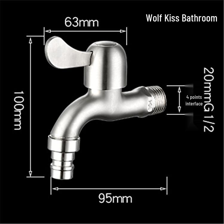 Copper Outdoor Washing Machine Faucet with Quick-Open Extended Spout, 4-Point Connect, 304 Stainless Steel, One-In Two-Out Design.