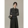 Women's Bow Collar Velvet Base Layer & Slimming Woolen Skirt Set