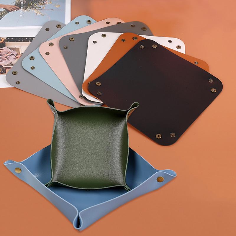 1PC Storage Box Storage Tray Home Decoration PU Leather Desktop Storage Portable